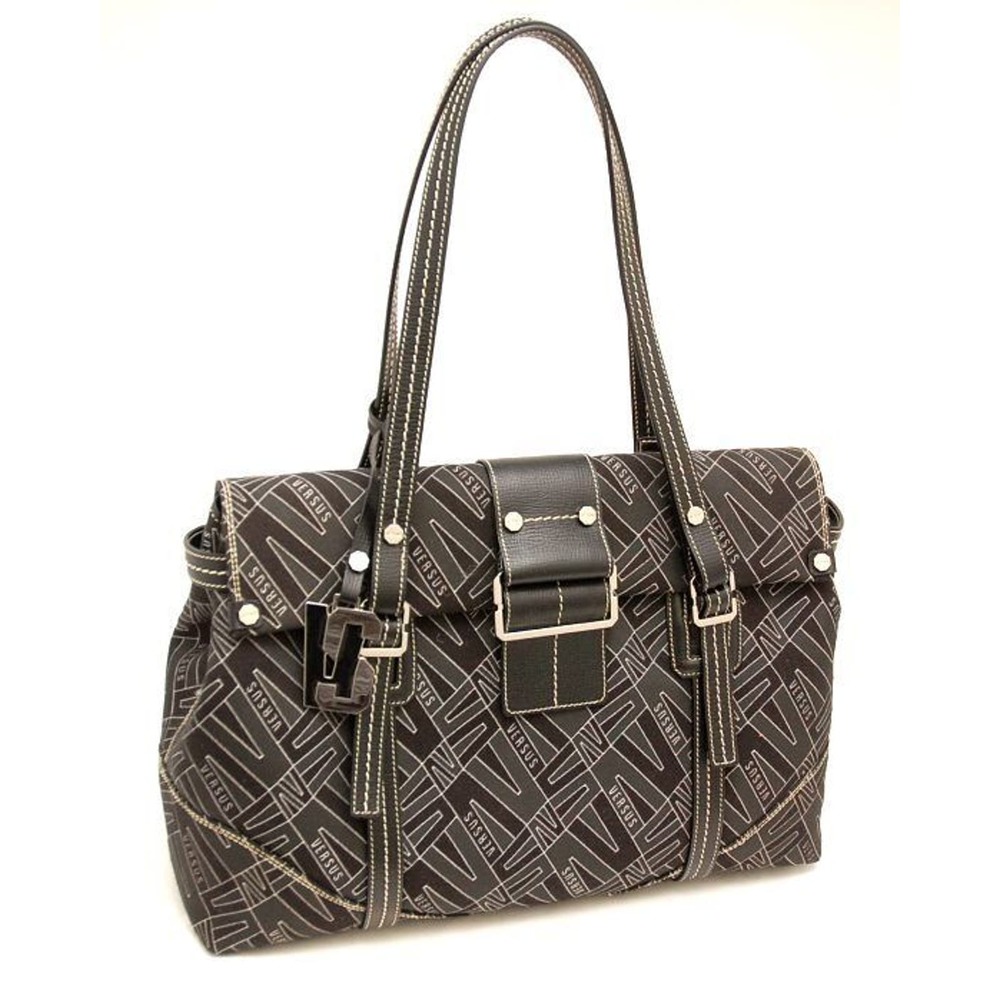 VERSUS by Gianni Versace Italy Large Jacquard Satchel Carryall Bag Handbag Black